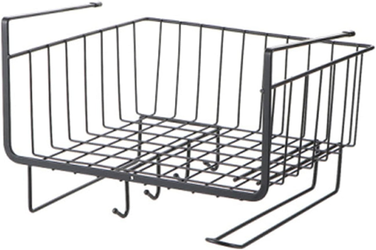 Metal Hanging Basket Under-Cabinet Wire Basket Small Item Organiser for Home Use Under Desk Shelf for Kitchen Pantry Bookshelf with Dual Mounted Hooks