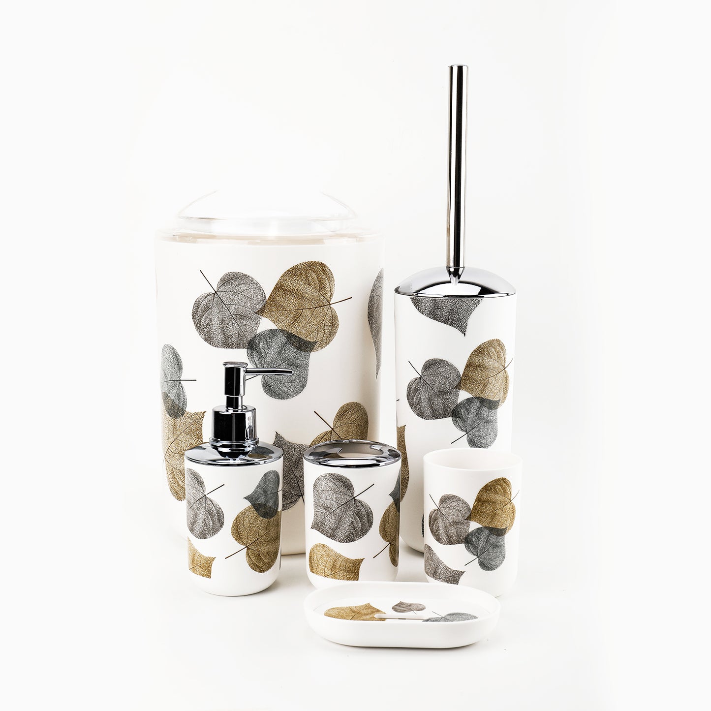 6 Pieces Bathroom Accessories- Bathroom Bin And Toilet Brush Set- Durable Toothbrush Holder Cup- Soap Dispenser With Pump- Soap Dish Holder- Modern Trash Can