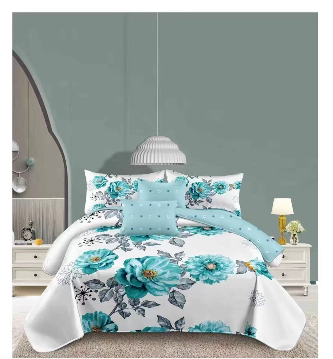 4 Piece (King) Bedding Set 3D Design Duvet Cover Set Microfibre Printed Bedding Set with Pillow Cases and Extra Fitted Sheet Hypoallergenic