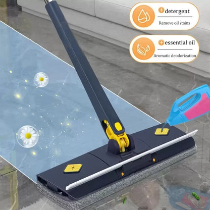 Hands Free Microfiber Flat Mop with Self Wringing, 360 Hands-Free Mop Set ,Flat Mop, Bathroom Kitchen Mop with Reusable Washable Cleaning Pads, 360 Rotating