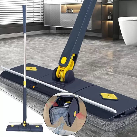 Hands Free Microfiber Flat Mop with Self Wringing, 360 Hands-Free Mop Set ,Flat Mop, Bathroom Kitchen Mop with Reusable Washable Cleaning Pads, 360 Rotating