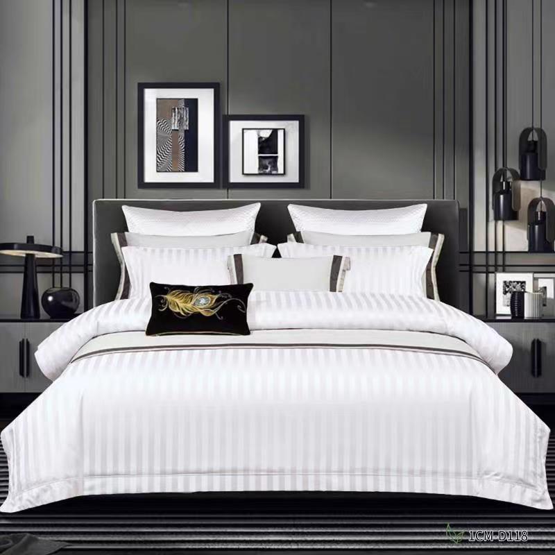 Satin Stripe Bed Duvet Cover Included Fitted Sheet (Duble) (King) (Super King)