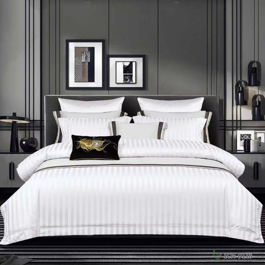 Satin Stripe Bed Duvet Cover Included Fitted Sheet (Duble) (King) (Super King)