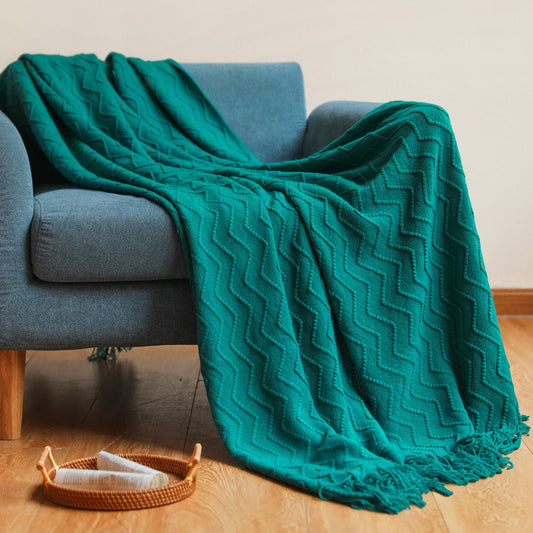 Elegant Nordic Blankets Tassel Knitted Sofa Cover Home Decorate Bedsheet Throw Blanket Cashmere Khaki Tapestry for Summer-deep blue,127x160 cm