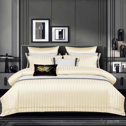 Satin Stripe Bed Duvet Cover Included Fitted Sheet (Duble) (King) (Super King)