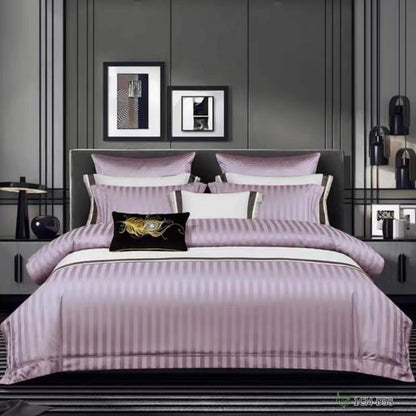Satin Stripe Bed Duvet Cover Included Fitted Sheet (Duble) (King) (Super King)