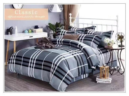 4 Piece (King)  Bedding Set 3D Design Duvet Cover Set Microfibre Printed Bedding Set with Pillow Cases and Extra Fitted Sheet Hypoallergenic