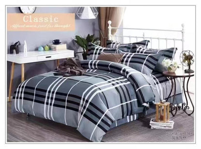 4 Piece (King)  Bedding Set 3D Design Duvet Cover Set Microfibre Printed Bedding Set with Pillow Cases and Extra Fitted Sheet Hypoallergenic