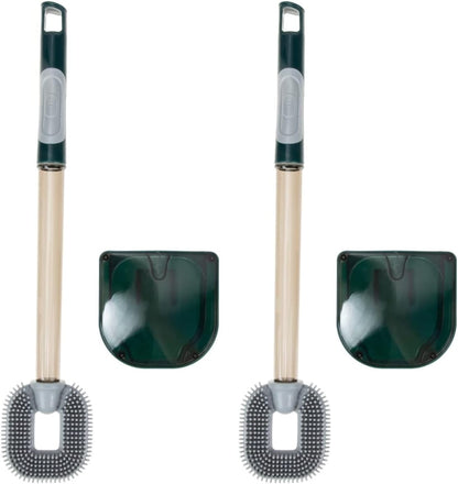 Silicone Toilet Brush and Holder Set, Deep Cleaning Bowl Toilet Brush with Soft Flexible Bristles and No-Slip Plastic Handle