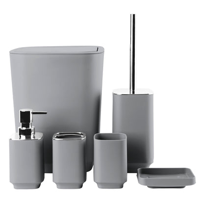 6 Pieces Bathroom Accessories- Bathroom Bin And Toilet Brush Set- Durable Toothbrush Holder Cup- Soap Dispenser With Pump- Soap Dish Holder- Modern Trash Can