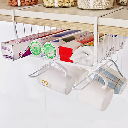 Metal Hanging Basket Under-Cabinet Wire Basket Small Item Organiser for Home Use Under Desk Shelf for Kitchen Pantry Bookshelf with Dual Mounted Hooks