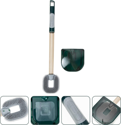 Silicone Toilet Brush and Holder Set, Deep Cleaning Bowl Toilet Brush with Soft Flexible Bristles and No-Slip Plastic Handle