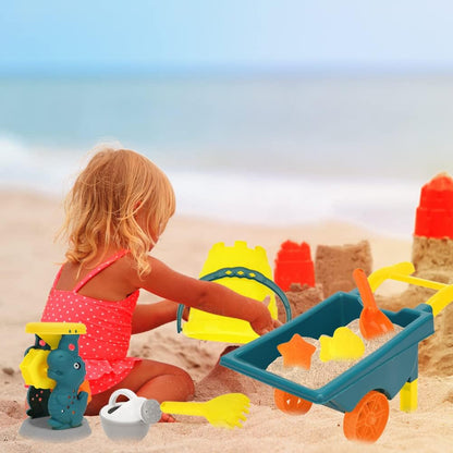 Beach Toy Set Wheelbarrow ,Wheelbarrow  Beach Toy, Beach Sand Toy with Reusable Mesh Bag, Sand Water Wheel,  Molds, , Beach Shovels Rakes Tool Kit, Beach Toys for Water Play