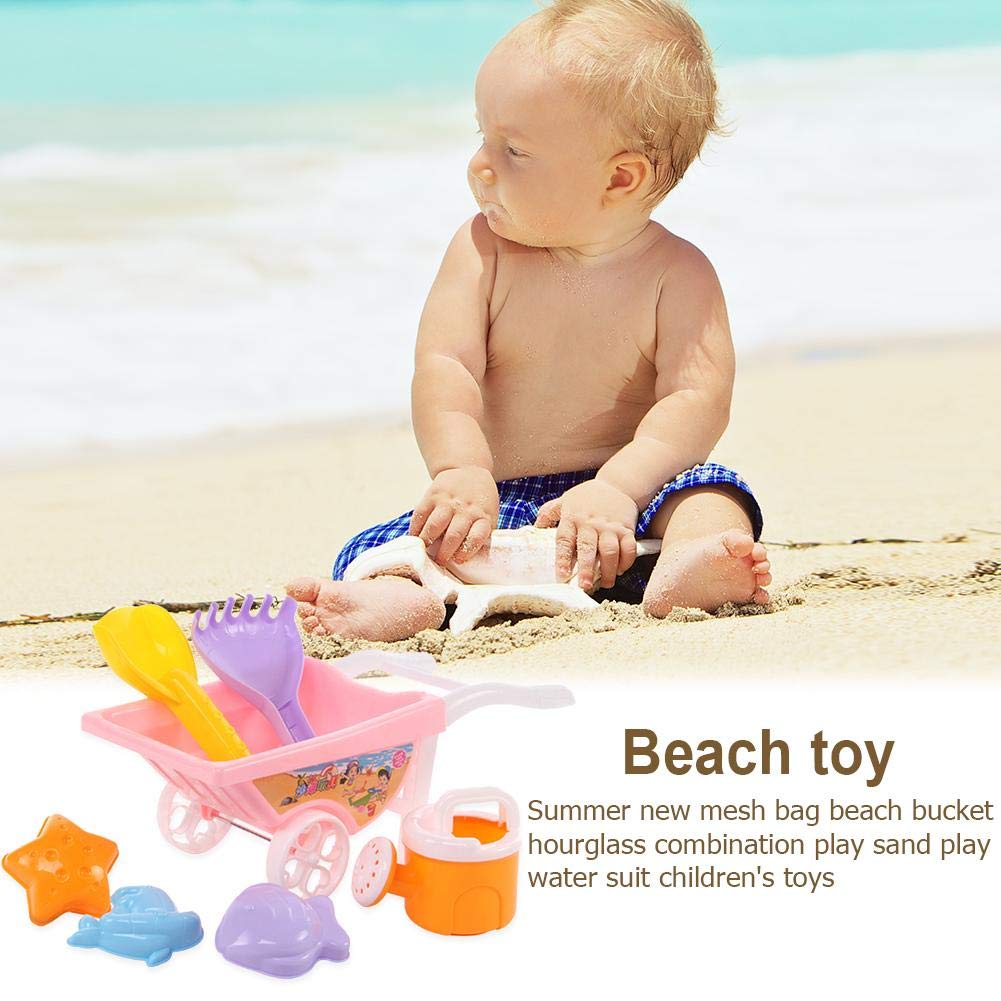 Beach Toy Set Wheelbarrow ,Wheelbarrow  Beach Toy, Beach Sand Toy with Reusable Mesh Bag, Sand Water Wheel,  Molds, , Beach Shovels Rakes Tool Kit, Beach Toys for Water Play