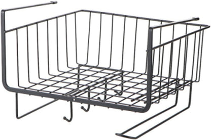 Metal Hanging Basket Under-Cabinet Wire Basket Small Item Organiser for Home Use Under Desk Shelf for Kitchen Pantry Bookshelf with Dual Mounted Hooks