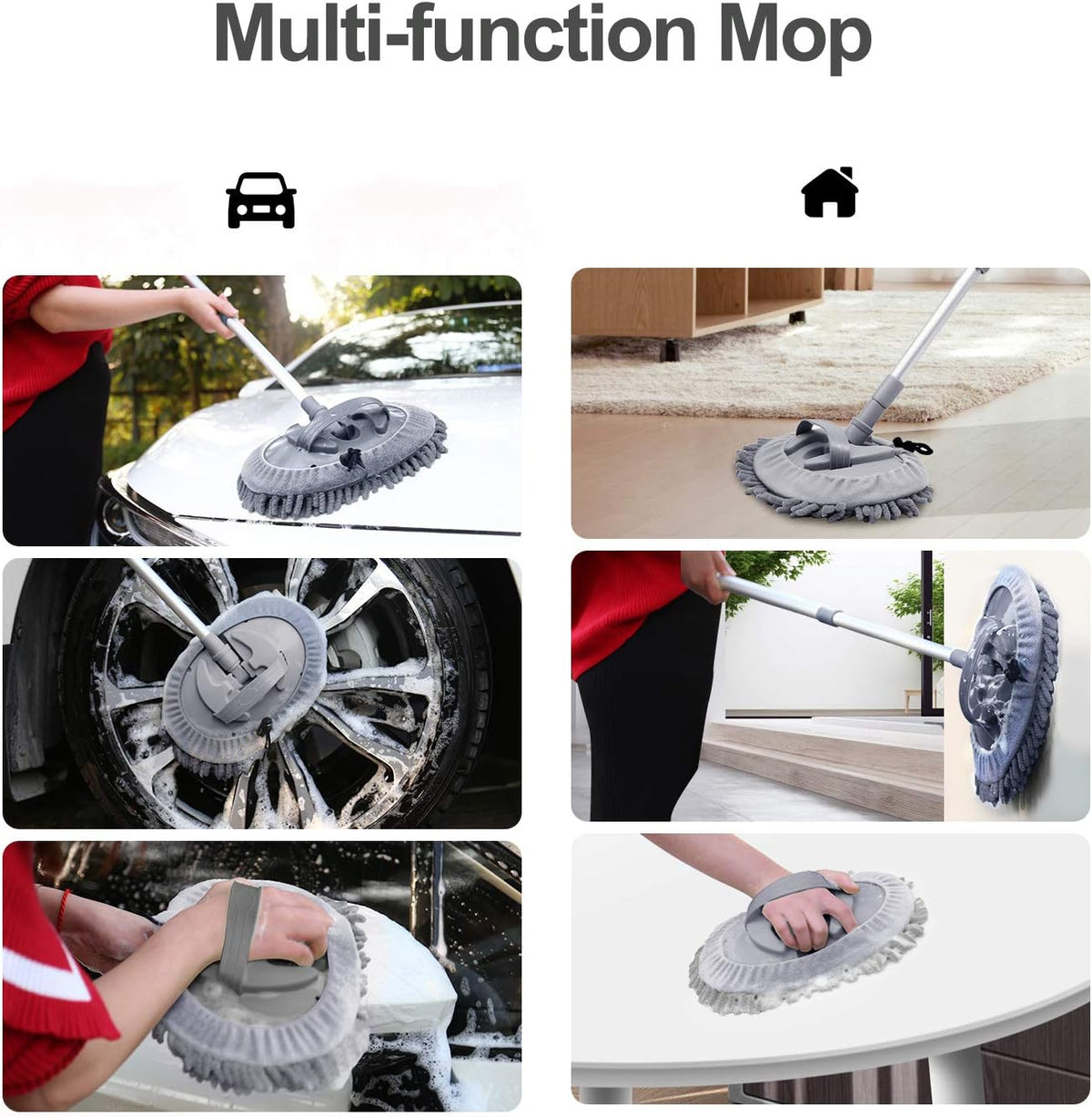 Microfibre Car Dust Mop with Extendable Use Lint-Free Scratch-Free Cleaning Brush Cleaning Tool Grey