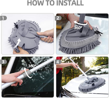 Microfibre Car Dust Mop with Extendable Use Lint-Free Scratch-Free Cleaning Brush Cleaning Tool Grey