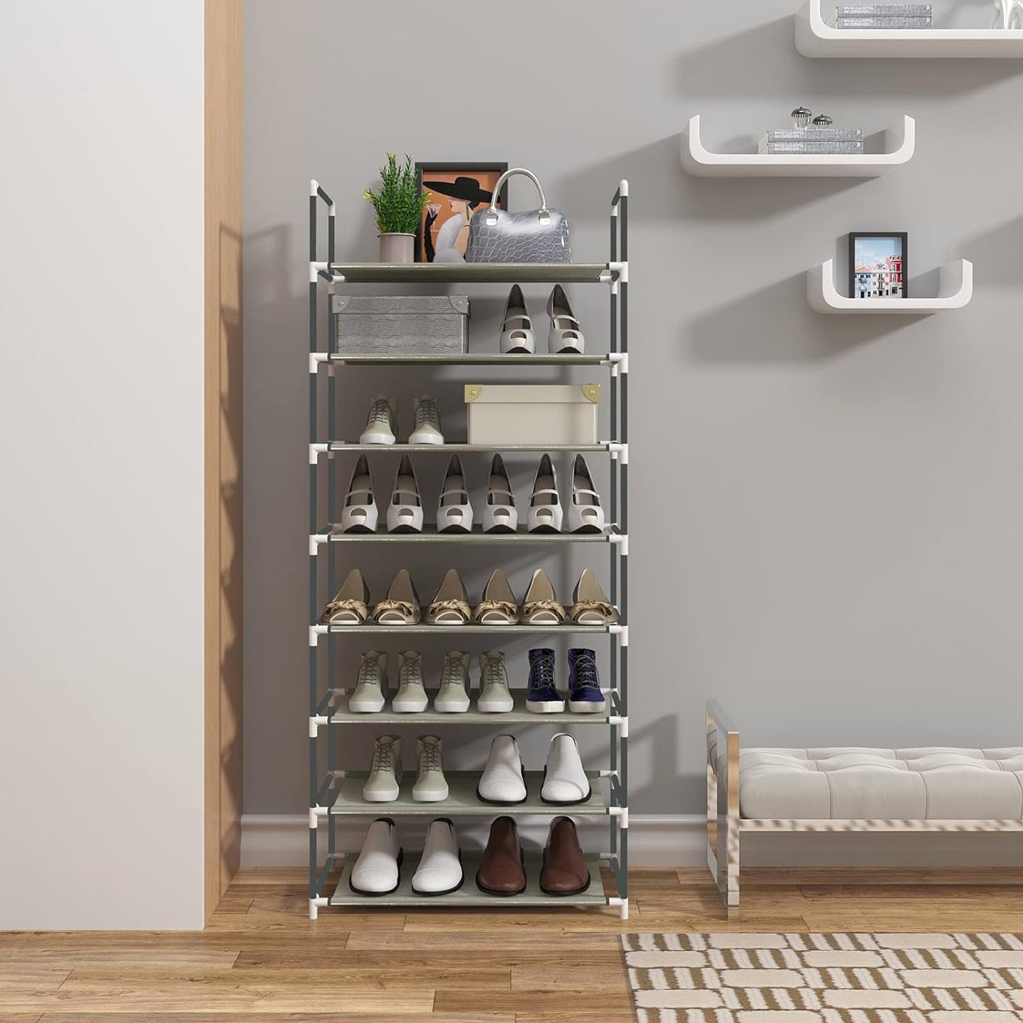 8 Tiers Shoe Rack Tall Shoe Racks Shelves Standing Storage Organizer for 40 Pairs Shoes