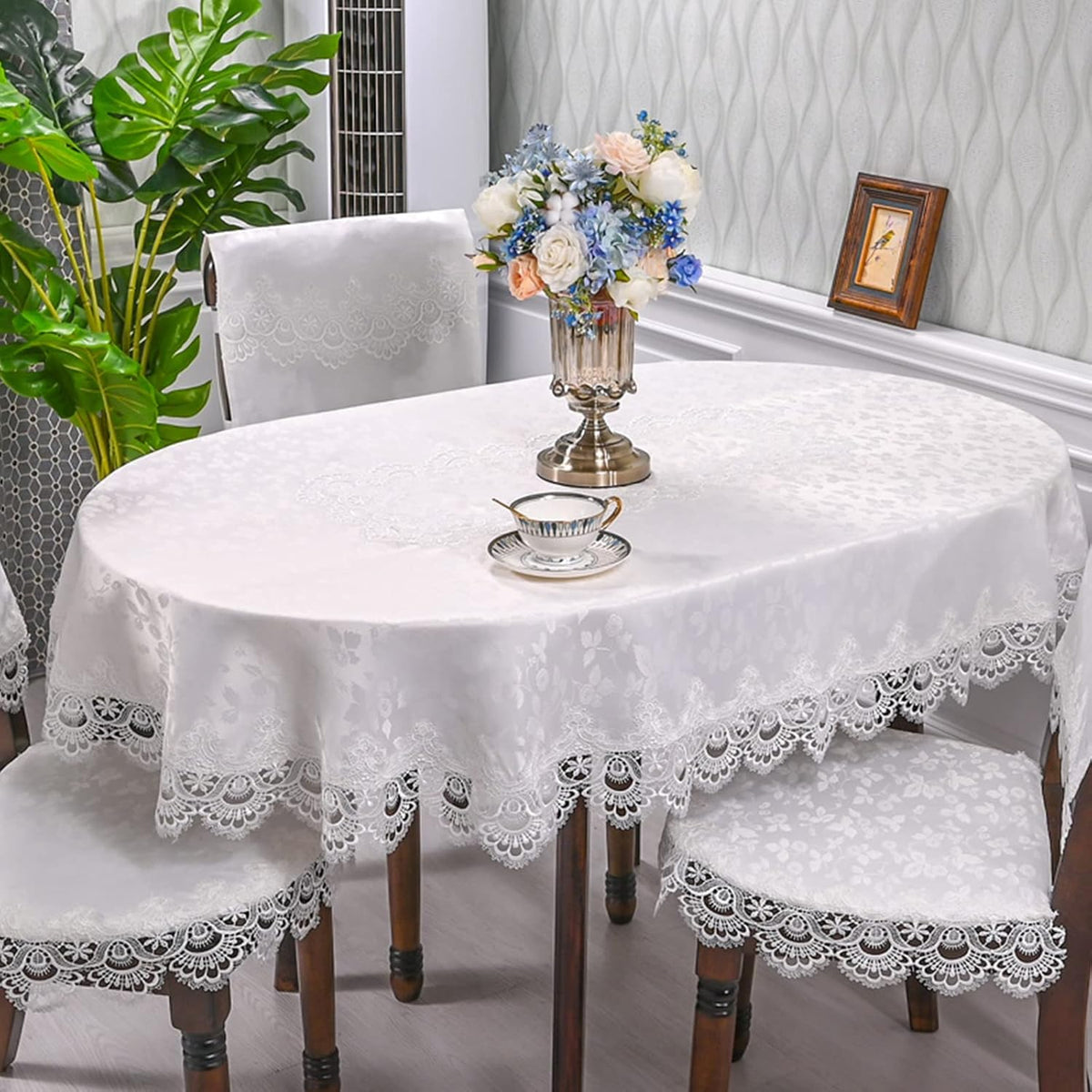 Tablecloth Flower Pattern Polyester Table Cloth Spill Proof Wrinkle Resistant Soft Table Cover