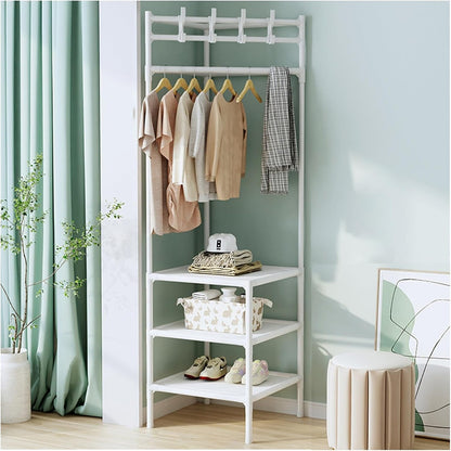 Corner Coat Rack Freestanding Metal Clothing Rack With 2/3-Tier Shelves And 4 Hooks Corner Clothes Rack For Home,Bedroom,Living Room