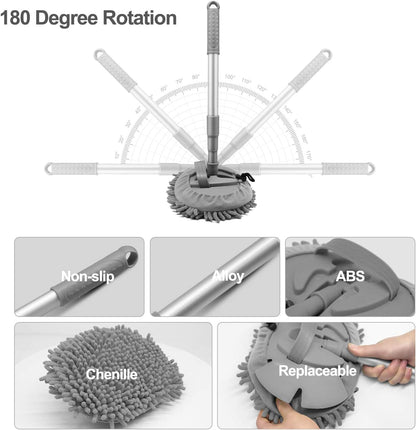 Microfibre Car Dust Mop with Extendable Use Lint-Free Scratch-Free Cleaning Brush Cleaning Tool Grey
