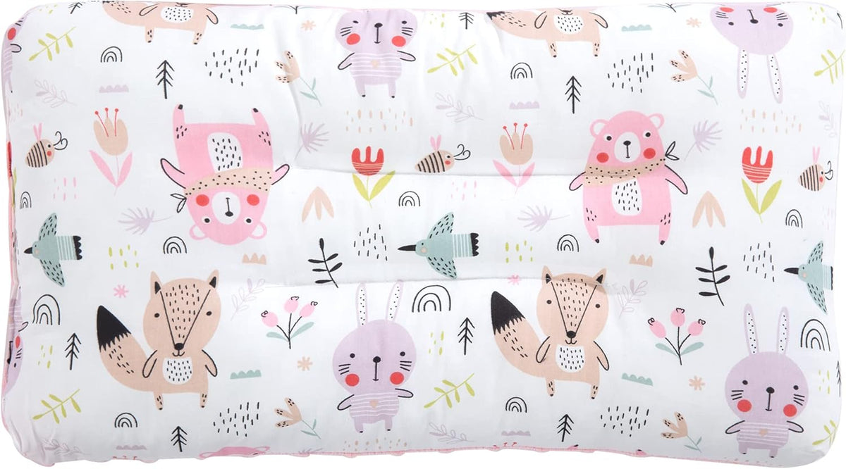 Flat Head kids Pillow | Prevents & Corrects Plagiocephaly | Breathable 3D Air Mesh | Soft Organic Cotton | Completely Washable | Newborn Head Shaping | Safari Animals (1 Pack)