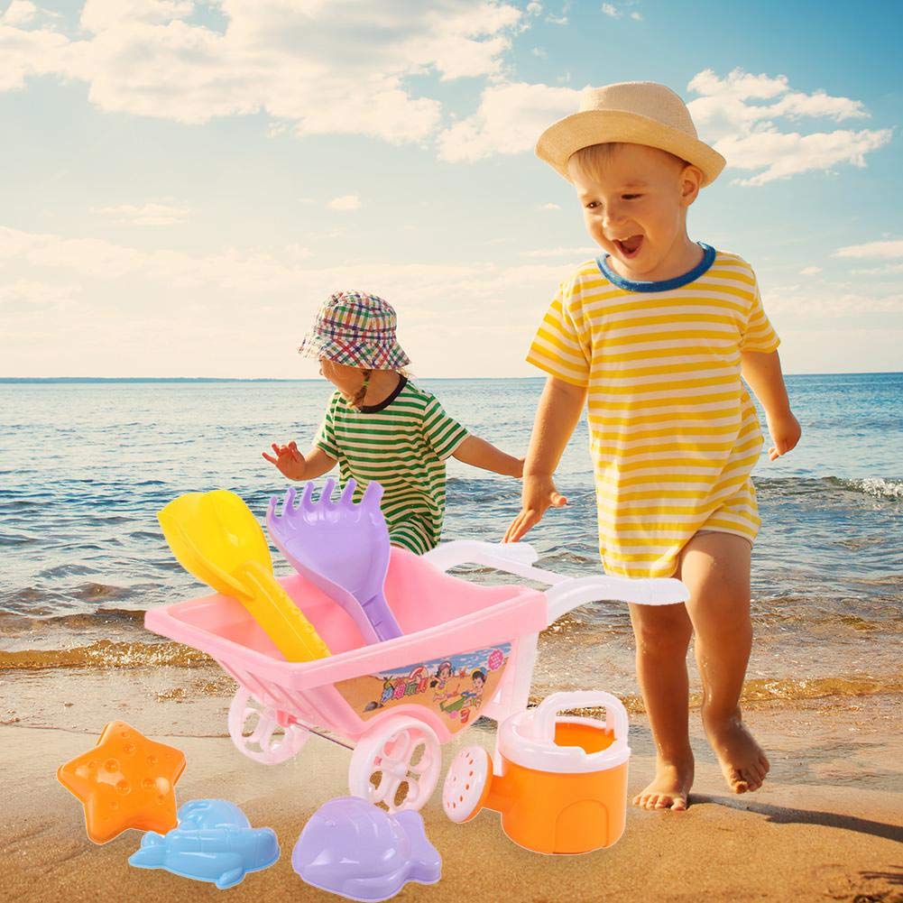 Beach Toy Set Wheelbarrow ,Wheelbarrow  Beach Toy, Beach Sand Toy with Reusable Mesh Bag, Sand Water Wheel,  Molds, , Beach Shovels Rakes Tool Kit, Beach Toys for Water Play