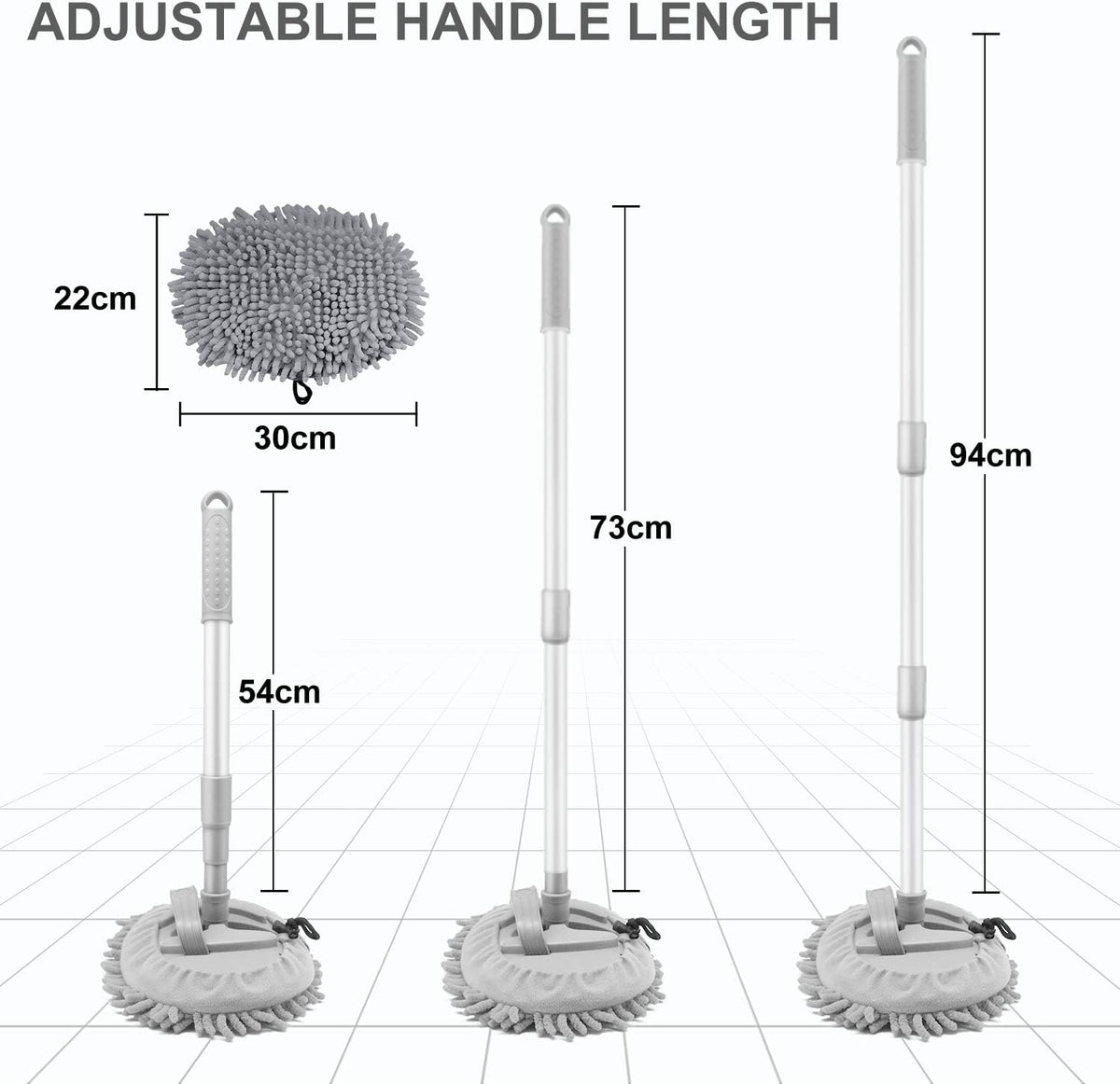 Microfibre Car Dust Mop with Extendable Use Lint-Free Scratch-Free Cleaning Brush Cleaning Tool Grey