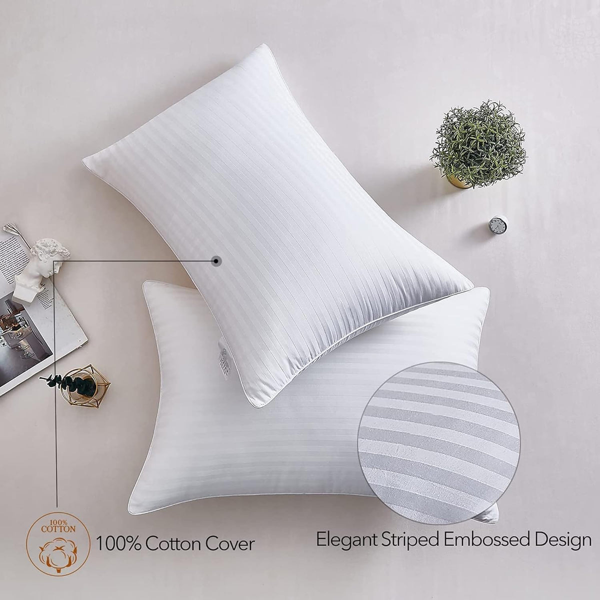 Home Pillows 2 Pack Hotel Quality Pillows Side Sleeper Bounce Back Bed Pillow Quick Rebound & Dust Proof Resistant Premium Filled Hotel Pillows Pack of 2, 100% Hypoallergenic Ultra Soft Microfibre Filling (50x75cm)