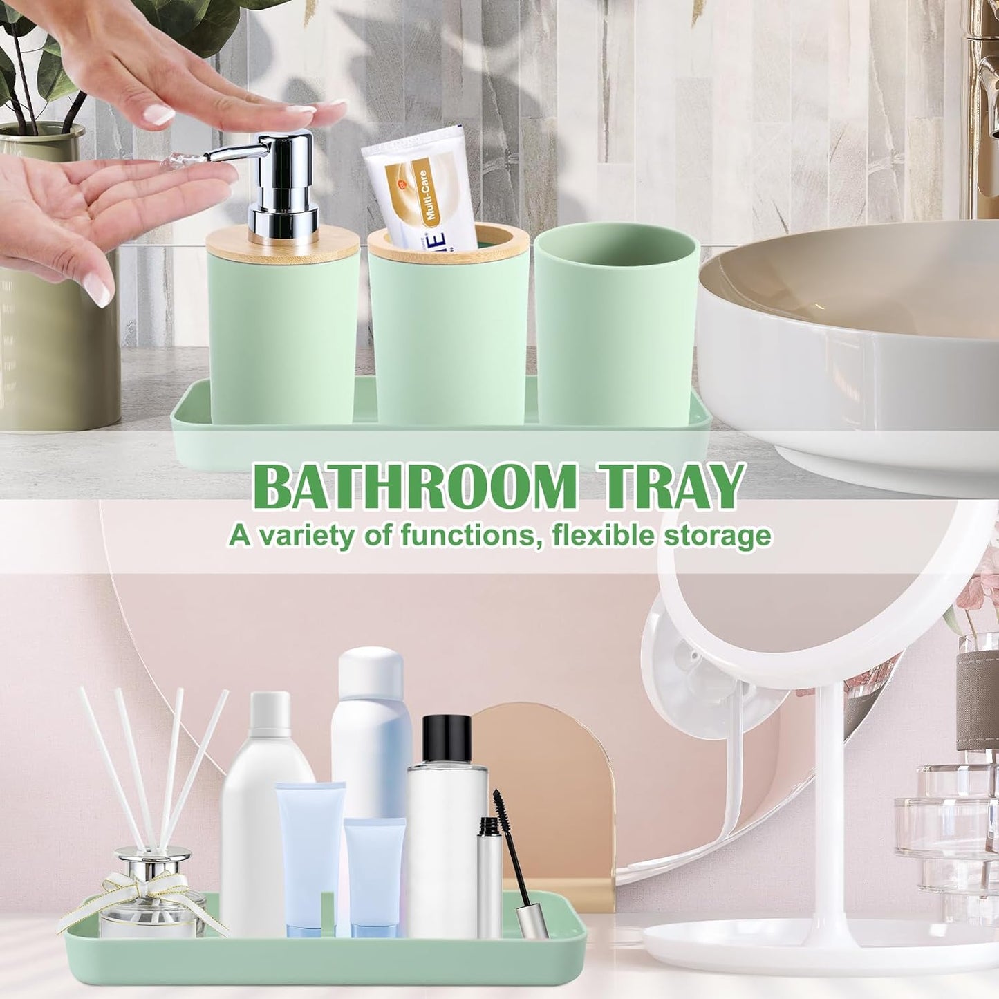 6 piece Bathroom Accessories Set with round bamboo cover