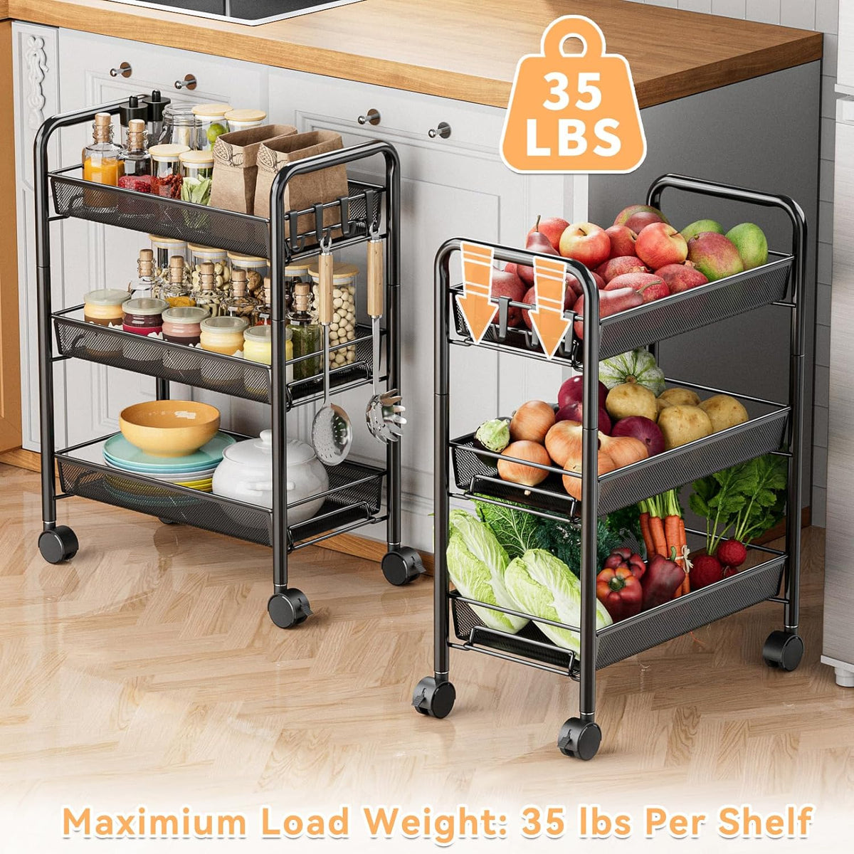 5 tier Tier Storage Trolley - Metal Kitchen Trolley on Wheels Rolling Art Trolley Utility Cart for Kitchen Laundry Bathroom Easy Assemble Black