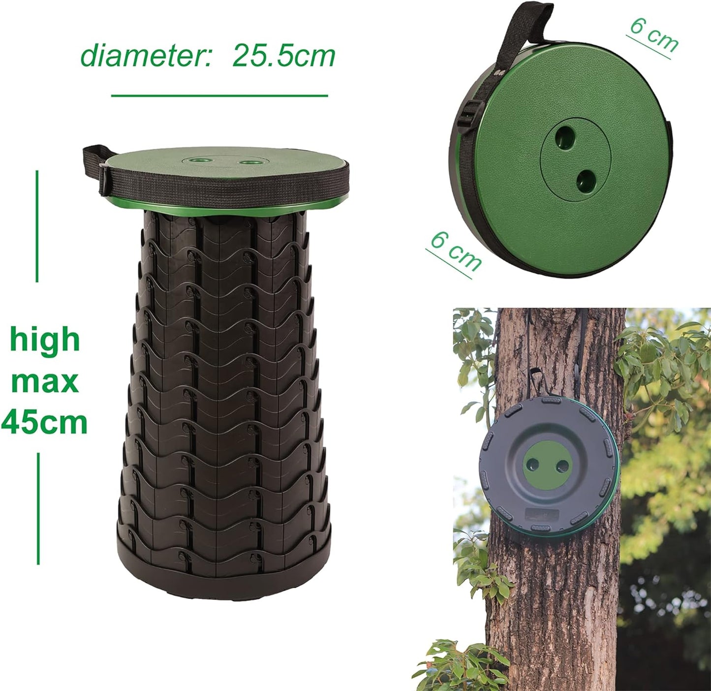 Folding Stool, Portable Telescopic Collapsible Stools Lightweight Simple Compact Seat for Adults Seniors Subway Fishing Garden Camping Travel Hiking Golf Outdoor