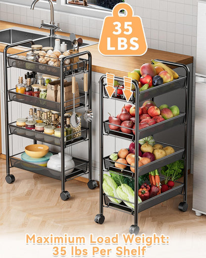 5 tier Tier Storage Trolley - Metal Kitchen Trolley on Wheels Rolling Art Trolley Utility Cart for Kitchen Laundry Bathroom Easy Assemble Black