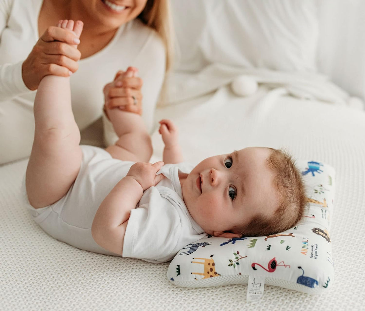 Flat Head kids Pillow | Prevents & Corrects Plagiocephaly | Breathable 3D Air Mesh | Soft Organic Cotton | Completely Washable | Newborn Head Shaping | Safari Animals (1 Pack)