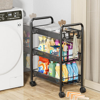5 tier Tier Storage Trolley - Metal Kitchen Trolley on Wheels Rolling Art Trolley Utility Cart for Kitchen Laundry Bathroom Easy Assemble Black