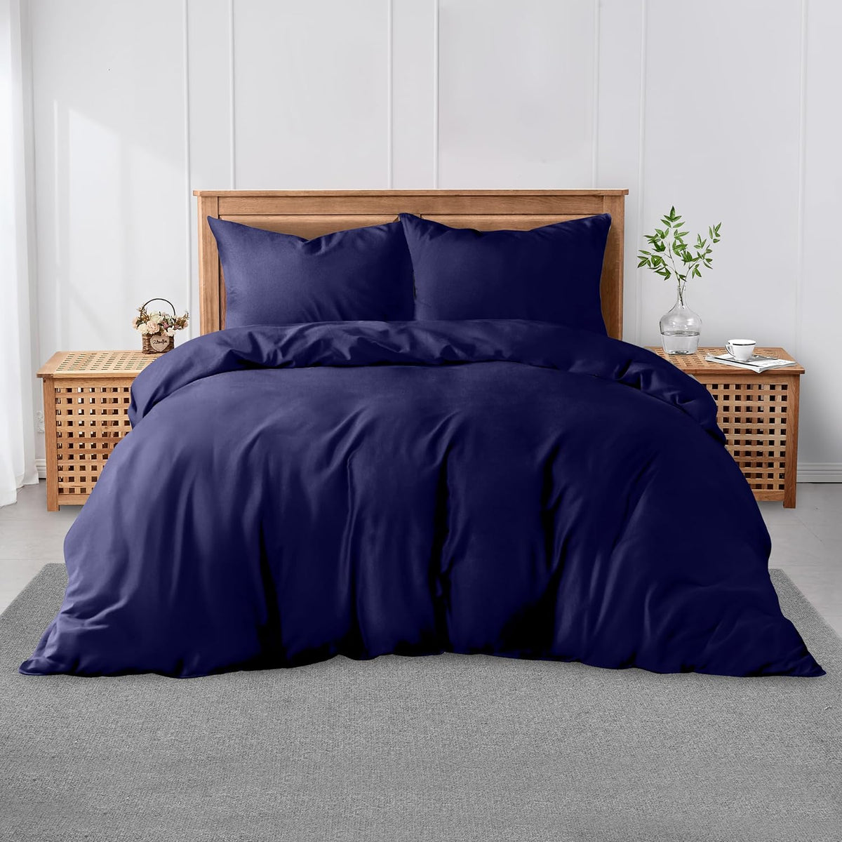 3 Pieces Plain Duvet Cover Set With Matching Pillow Cases, Soft & Breathable Quilt Cover, Polycotton Hotel Collection Solid Color Bedding, Aqua