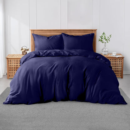 3 Pieces Plain Duvet Cover Set With Matching Pillow Cases, Soft & Breathable Quilt Cover, Polycotton Hotel Collection Solid Color Bedding, Aqua