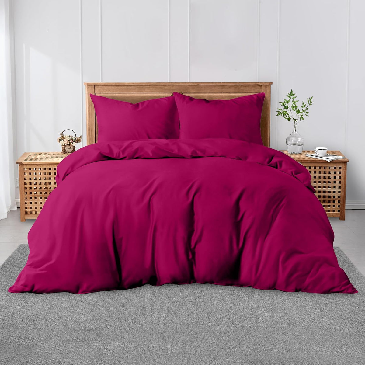 3 Pieces Plain Duvet Cover Set With Matching Pillow Cases, Soft & Breathable Quilt Cover, Polycotton Hotel Collection Solid Color Bedding, Aqua