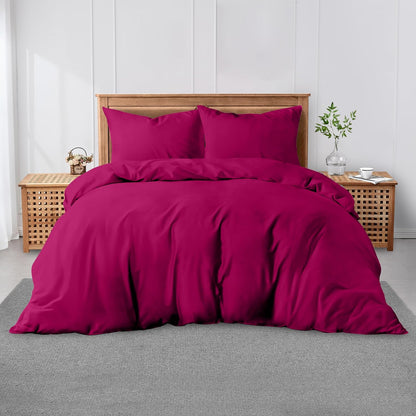 3 Pieces Plain Duvet Cover Set With Matching Pillow Cases, Soft & Breathable Quilt Cover, Polycotton Hotel Collection Solid Color Bedding, Aqua