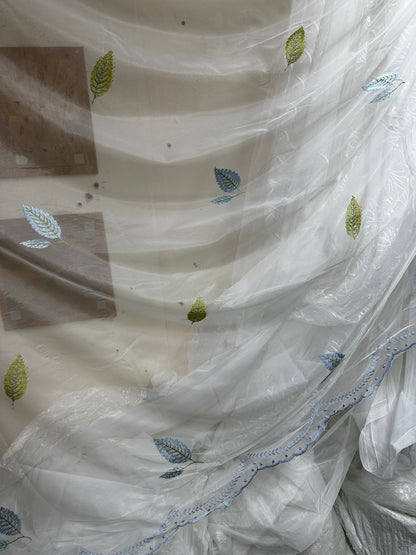 Leaf Design and Plain Voile Net Curtain - Sold By The Metre - (Drop: 118" (300cm)