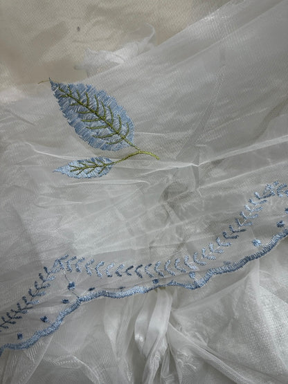 Leaf Design and Plain Voile Net Curtain - Sold By The Metre - (Drop: 118" (300cm)
