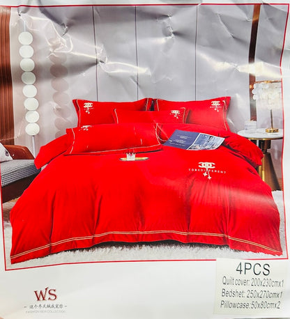 4 Pieces Velvet  King Size Complete Bedding Set Duvet Cover Fitted Sheet & Pillow Cases
