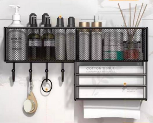 Metal Mesh Over The Toilet Storage Rack, Bathroom Toilet Tank Shelf with 2 Sticky Hooks big size