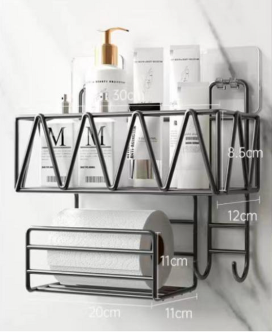 Spice Rack for Refrigerator, Space-Saving Fridge Spice Organizer with Paper Towel Holder and 2 Hanging Hooks, Adhesive Spice Rack Shelf, Metal Spice Storage Shelf for Kitchen