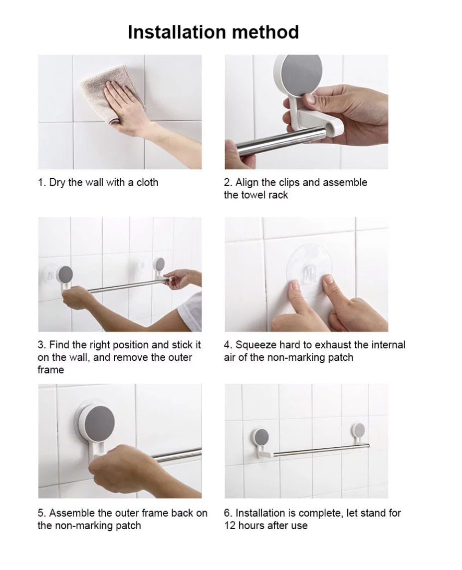 Wall Mounted Towel Rack Single Bar Washcloth Holder Household Hotel Kitchen Shower Towels Punch Free Suction Cup Shelf,Traceless sticker single pole towel rack.