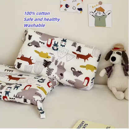 Flat Head kids Pillow | Prevents & Corrects Plagiocephaly | Breathable 3D Air Mesh | Soft Organic Cotton | Completely Washable | Newborn Head Shaping | Safari Animals (1 Pack)