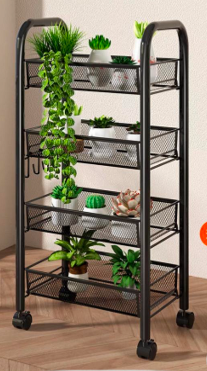 5 tier Tier Storage Trolley - Metal Kitchen Trolley on Wheels Rolling Art Trolley Utility Cart for Kitchen Laundry Bathroom Easy Assemble Black