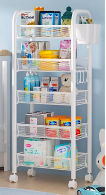 5 tier Tier Storage Trolley - Metal Kitchen Trolley on Wheels Rolling Art Trolley Utility Cart for Kitchen Laundry Bathroom Easy Assemble Black
