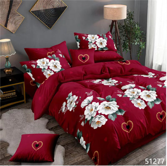 4 Piece (King)  Bedding Set 3D Design Duvet Cover Set Microfibre Printed Bedding Set with Pillow Cases and Extra Fitted Sheet Hypoallergenic