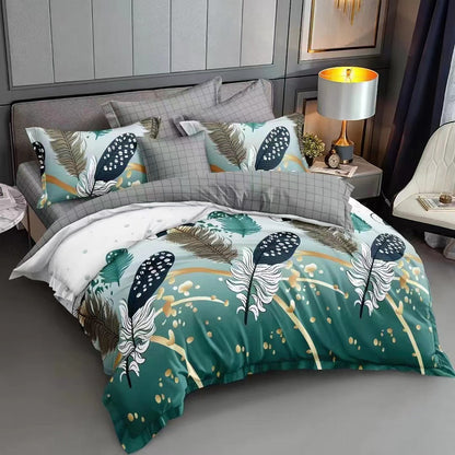 4 Piece (King)  Bedding Set 3D Design Duvet Cover Set Microfibre Printed Bedding Set with Pillow Cases and Extra Fitted Sheet Hypoallergenic